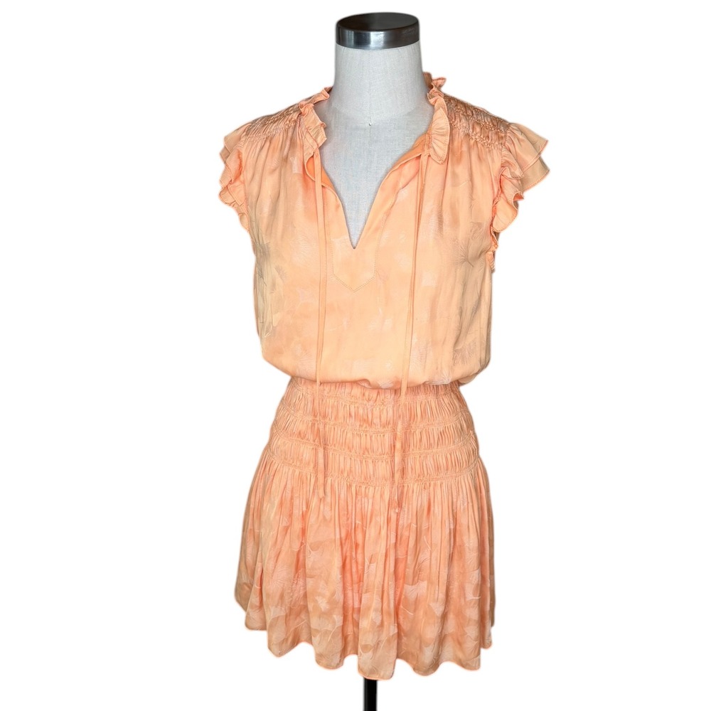 CURRENT AIR Orange Sherbet Alexis Mini Dress Peach Smocked Waist Women's Small